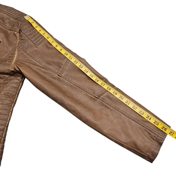 Buckle Black Jacket Mens XL Brown Faux Leather Moto Style Full Zip Distressed